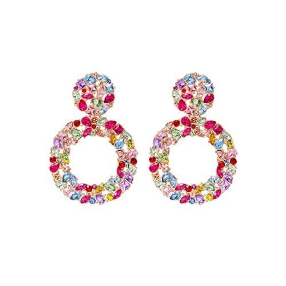 5617 Colorful Sparkle Crystal Statement Earrings Vintage Rhinestone Dangle